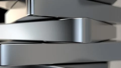 3d rendering of Metal, chrome plates, shiny, vertically arranged. Shallow dep Stock Illustration
