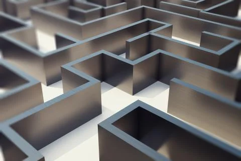 3d rendering metal labyrinth, complex problem solving concept Illustrazione stock
