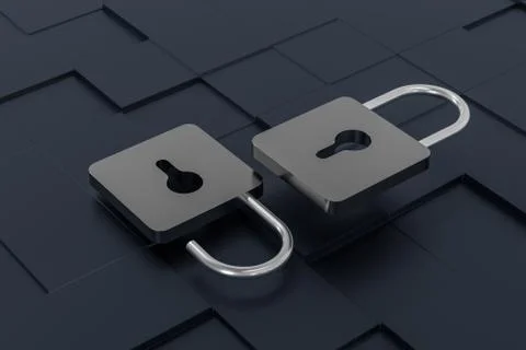 3d rendering, metal lock with digital concept background Illustrazione stock