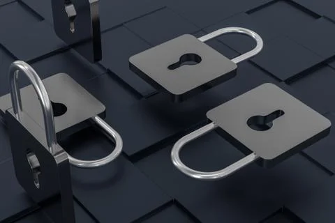 3d rendering, metal lock with digital concept background Illustrazione stock
