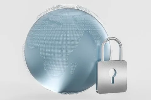 3d rendering, metal lock with digital concept background Illustrazione stock