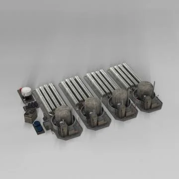 3d rendering of a metal structure composed of multiple industrial pipes stacked Stock Illustration