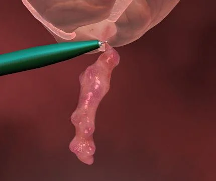 3D rendering of metal tool and closeup of Appendicitis - painful swelling of the Stockillustratie