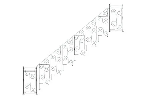 3d rendering of a metalic front view stairs rails isolated on a white backgro Stock Illustration