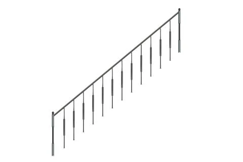3d rendering of a metalic front view stairs rails isolated on a white backgro Stock Illustration