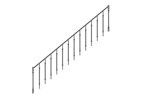 3d rendering of a metalic front view stairs rails isolated on a white backgro Stock Illustration