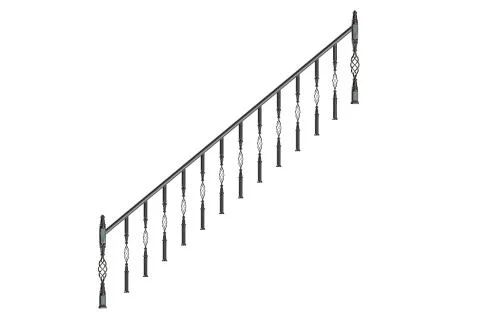 3d rendering of a metalic front view stairs rails isolated on a white backgro Stock Illustration