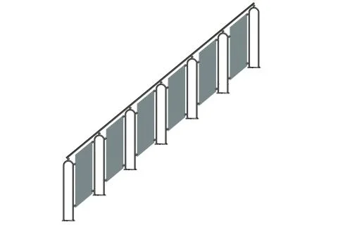 3d rendering of a metalic front view stairs rails isolated on a white backgro Stock Illustration
