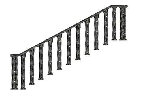 3d rendering of a metalic front view stairs rails isolated on a white backgro Stock Illustration