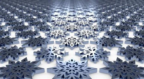 3d rendering of metallic snowflakes background with defocused horizon Stock Illustration
