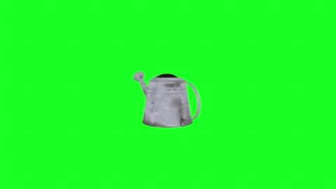 3D rendering of a metallic watering can on a bright green background 스톡 동영상 303860052