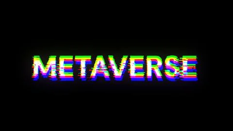 3D rendering metaverse text with screen effects of technological glitches 스톡 일러스트