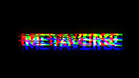 3D rendering metaverse text with screen effects of technological glitches 스톡 일러스트