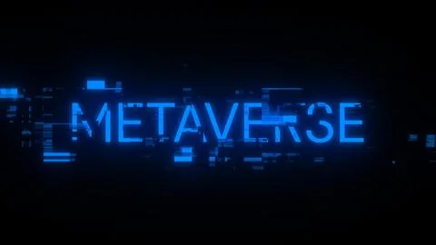 3D rendering metaverse text with screen effects of technological glitches Stock Photos