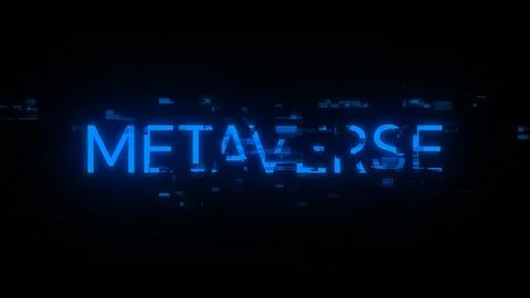 3D rendering metaverse text with screen effects of technological glitches Foto stock