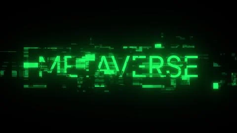 3D rendering metaverse text with screen effects of technological glitches Foto stock