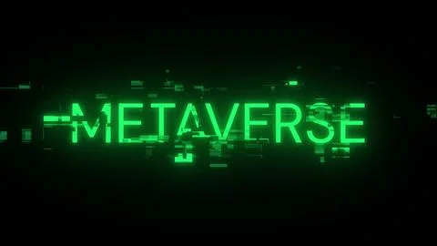 3D rendering metaverse text with screen effects of technological glitches 스톡 사진