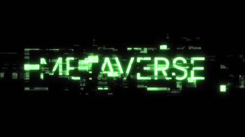 3D rendering metaverse text with screen effects of technological glitches Foto stock