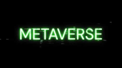 3D rendering metaverse text with screen effects of technological glitches 스톡 사진