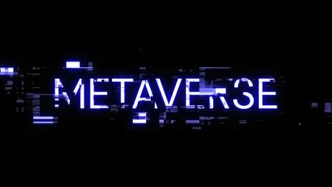 3D rendering metaverse text with screen effects of technological glitches Stock Photos