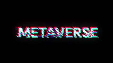 3D rendering metaverse text with screen effects of technological glitches Foto stock