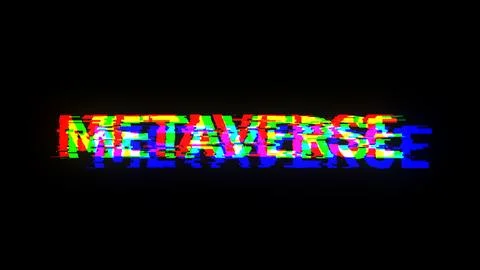 3D rendering metaverse text with screen effects of technological glitches Foto stock