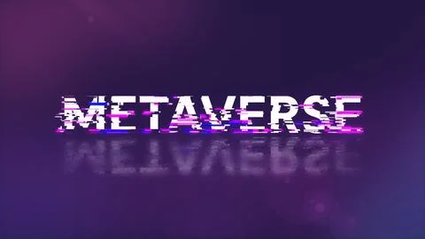 3D rendering metaverse text with screen effects of technological glitches Stock Photos