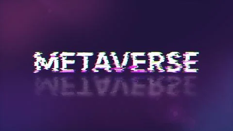 3D rendering metaverse text with screen effects of technological glitches Foto stock