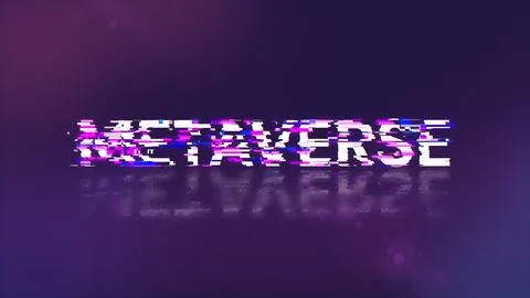 3D rendering metaverse text with screen effects of technological glitches Foto stock