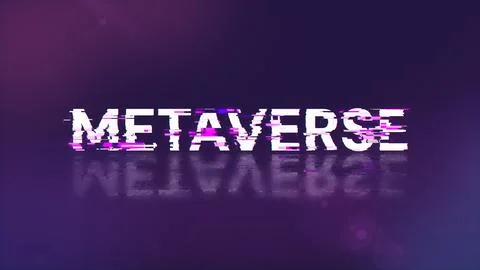 3D rendering metaverse text with screen effects of technological glitches Foto stock