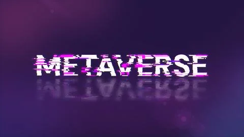 3D rendering metaverse text with screen effects of technological glitches Stock Photos