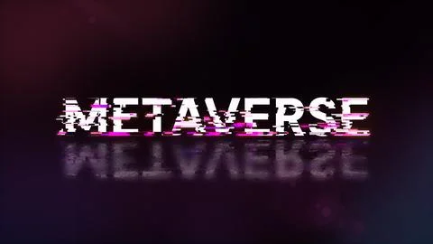 3D rendering metaverse text with screen effects of technological glitches Foto stock