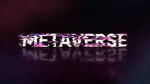 3D rendering metaverse text with screen effects of technological glitches Foto stock