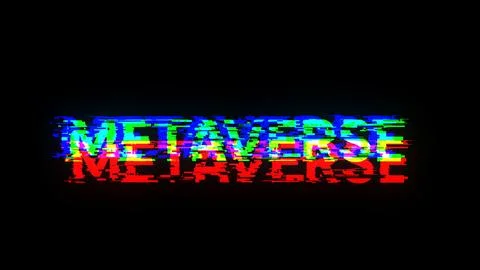 3D rendering metaverse text with screen effects of technological glitches 스톡 사진