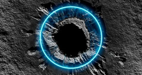 3d rendering. A meteorite crater on the surface of a satellite, moon or plane Stock Illustration