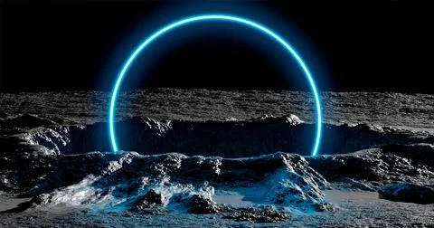 3d rendering. A meteorite crater on the surface of a satellite, moon or plane Stock Illustration