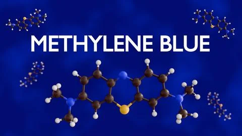 A 3D rendering of the Methylene Blue molecule or Methylthioninium Chloride Illustration