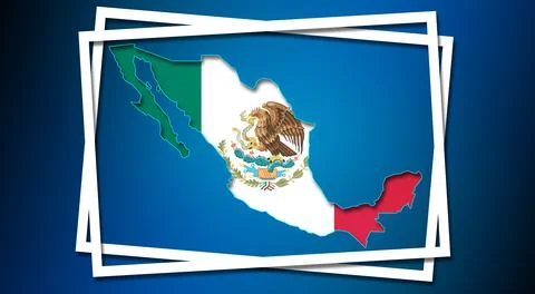 3D rendering of Mexico flag and map in white frames Stock-Illustration