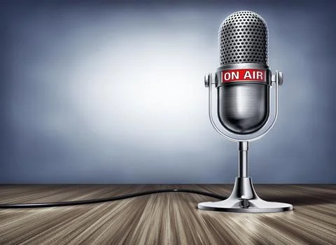 3D rendering of a microphone with an on air icon Stock Illustration