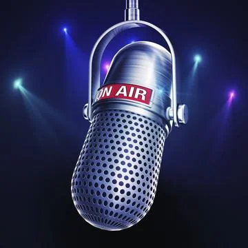 3D rendering of a microphone with a on air icon Stock Illustration