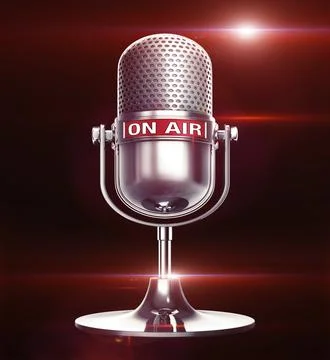 3D rendering of a microphone with an on air icon Stock Illustration