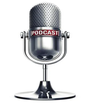 3D rendering of a microphone with a podcast icon Stock Illustration