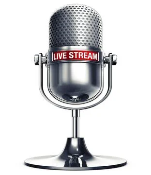 3D rendering of a microphone with the words live stream Stock Illustration