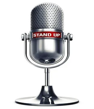 3D rendering of an microphone with the words stand up Stock Illustration