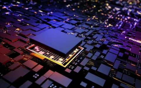 3D rendering microprocessor CPU chipset central processor unit on the illumin Stock Illustration