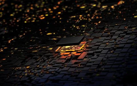 3D rendering microprocessor CPU chipset central processor unit on the illumin Stock Illustration