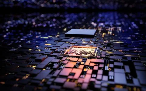 3D rendering microprocessor CPU chipset central processor unit on the illumin Stock Illustration