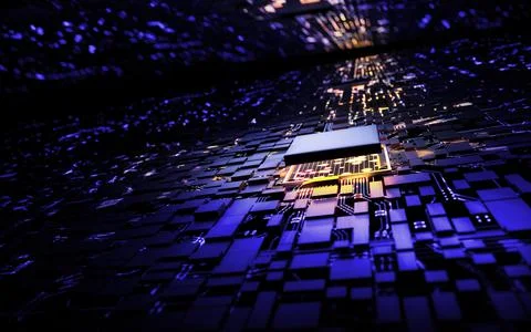 3D rendering microprocessor CPU chipset central processor unit on the illumin Stock Illustration