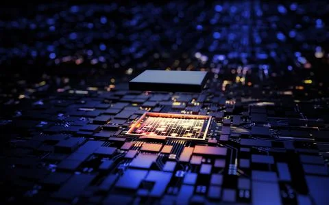 3D rendering microprocessor CPU chipset central processor unit on the illumin Illustrazione stock