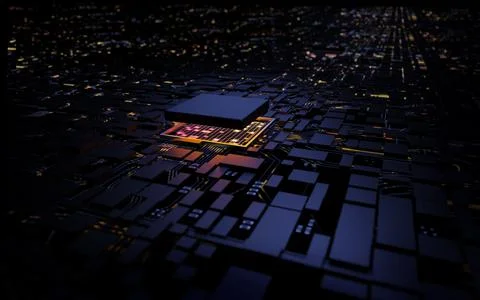 3D rendering microprocessor CPU chipset central processor unit on the illumin Stock Illustration